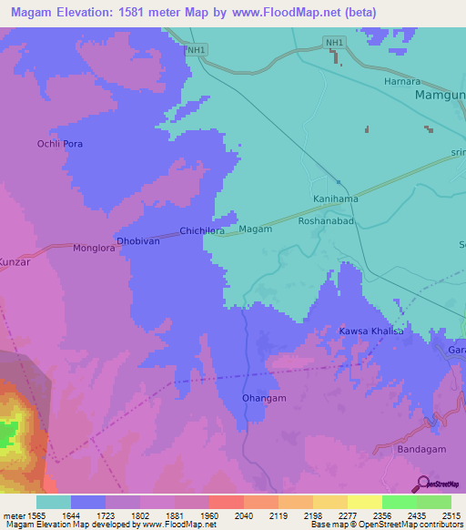 Magam,India Elevation Map