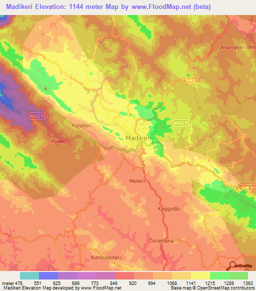 Madikeri,India Elevation Map
