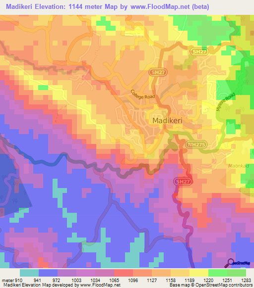 Madikeri,India Elevation Map