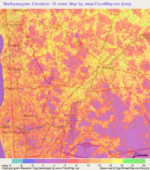 Madhyamgram,India Elevation Map