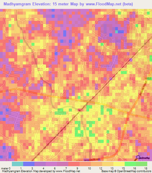 Madhyamgram,India Elevation Map