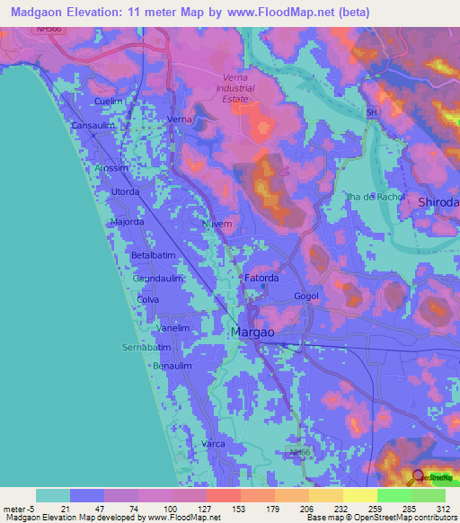 Madgaon,India Elevation Map