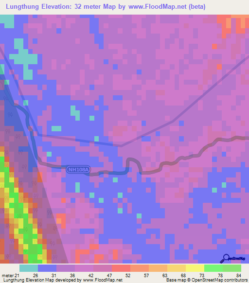 Lungthung,India Elevation Map