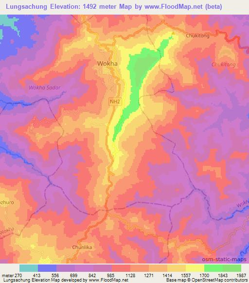 Lungsachung,India Elevation Map