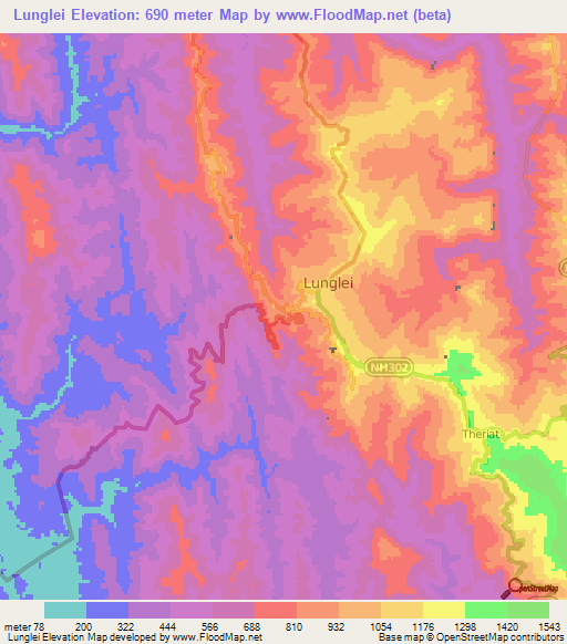 Lunglei,India Elevation Map