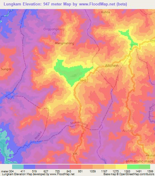 Lungkam,India Elevation Map