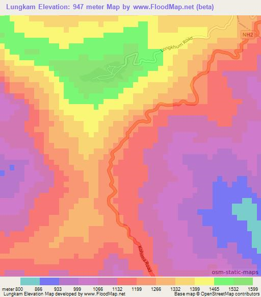 Lungkam,India Elevation Map