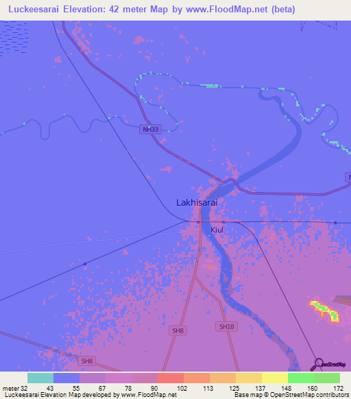 Luckeesarai,India Elevation Map