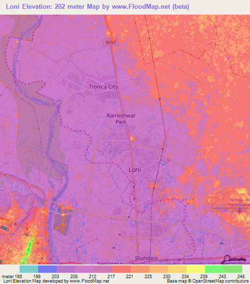 Loni,India Elevation Map