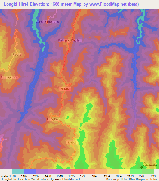 Longbi Hirei,India Elevation Map