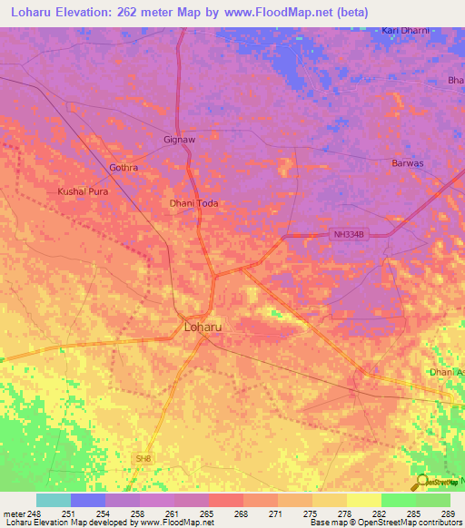 Loharu,India Elevation Map