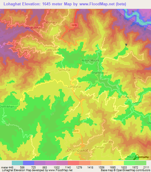 Lohaghat,India Elevation Map