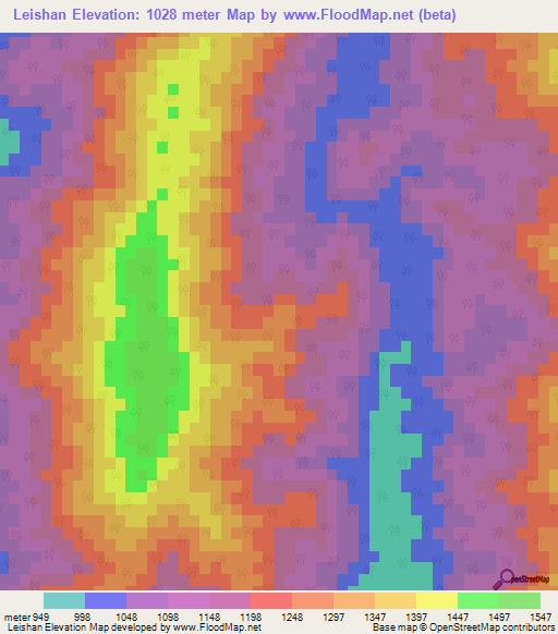 Leishan,India Elevation Map