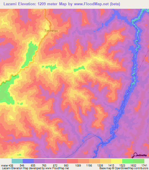 Lazami,India Elevation Map