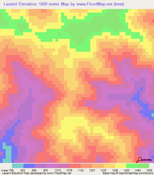 Lazami,India Elevation Map