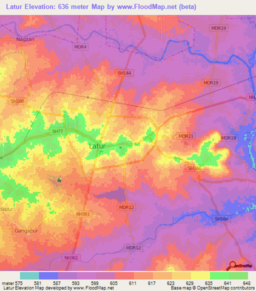 Latur,India Elevation Map