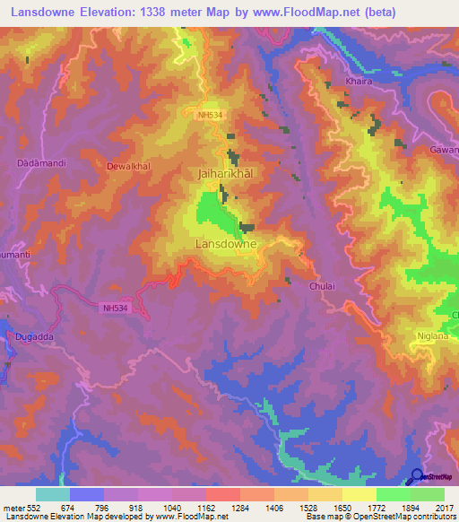 Lansdowne,India Elevation Map