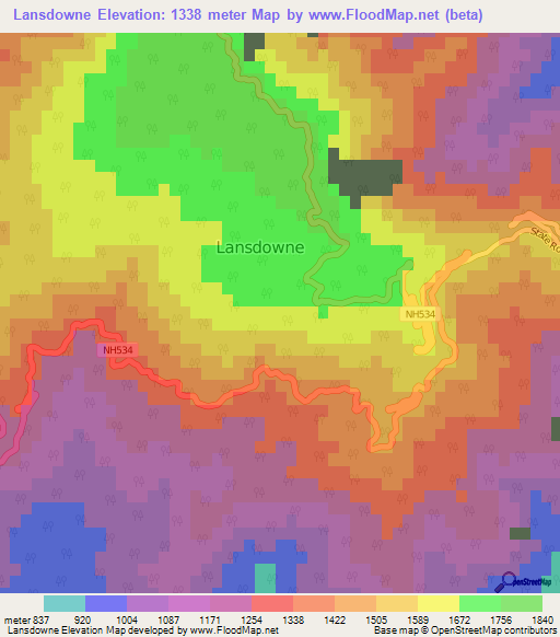 Lansdowne,India Elevation Map