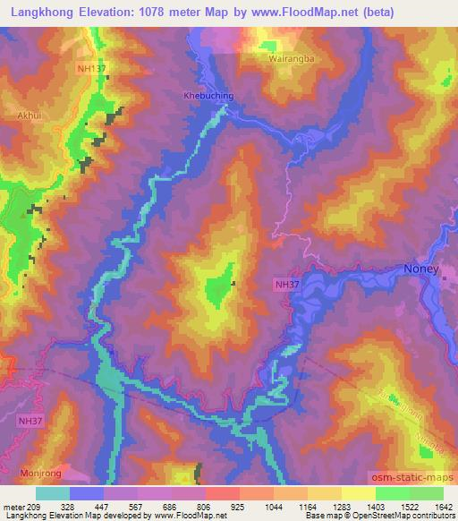 Langkhong,India Elevation Map