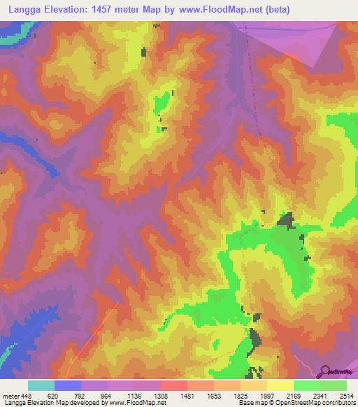 Langga,India Elevation Map