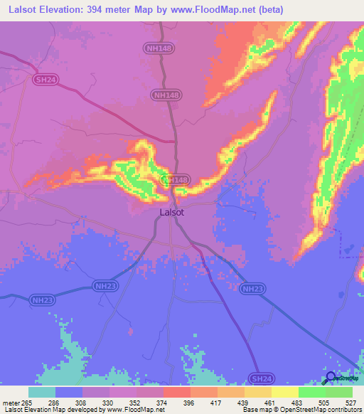 Lalsot,India Elevation Map