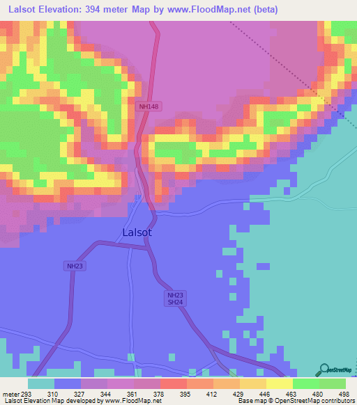 Lalsot,India Elevation Map