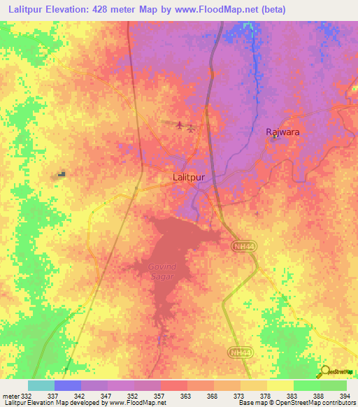 Lalitpur,India Elevation Map