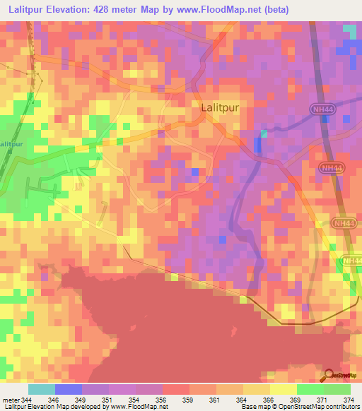 Lalitpur,India Elevation Map