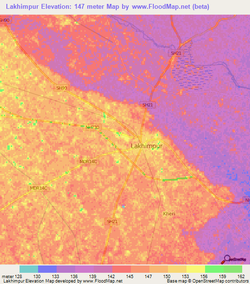 Lakhimpur,India Elevation Map