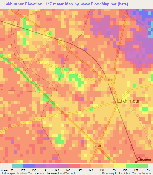 Lakhimpur,India Elevation Map