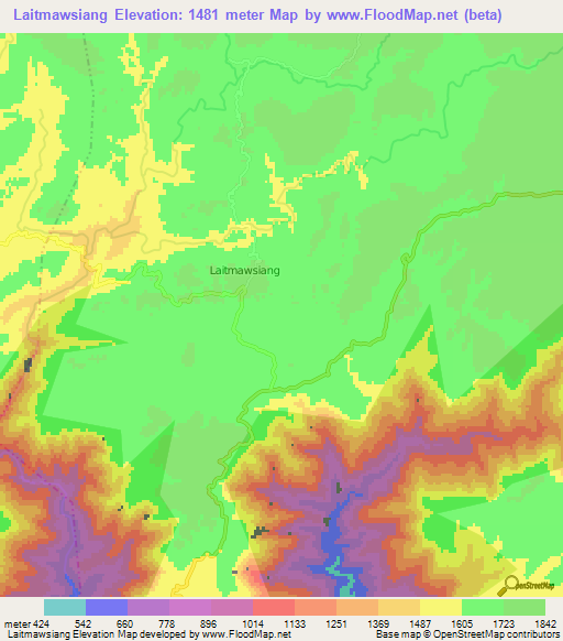 Laitmawsiang,India Elevation Map
