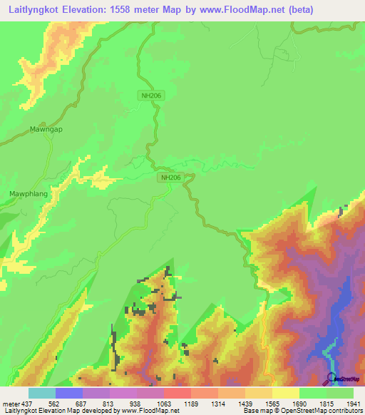 Laitlyngkot,India Elevation Map