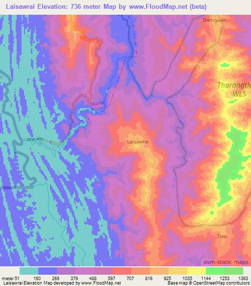 Laisawrai,India Elevation Map
