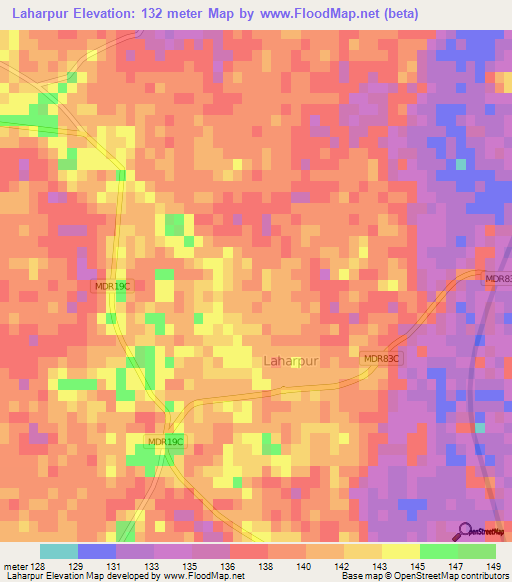 Laharpur,India Elevation Map