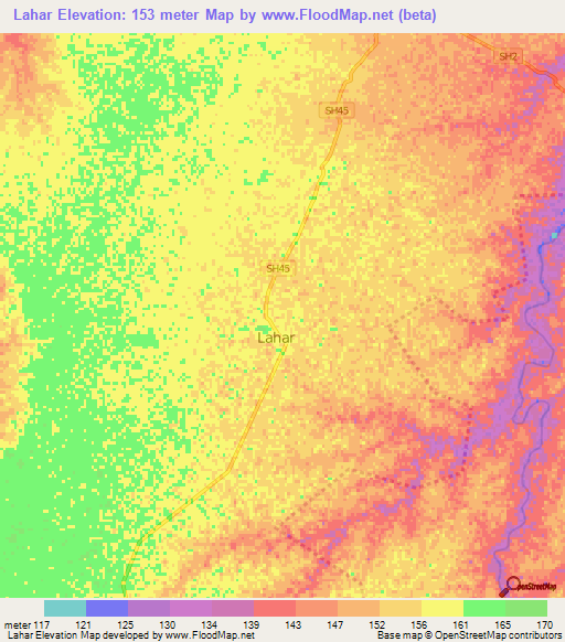 Lahar,India Elevation Map