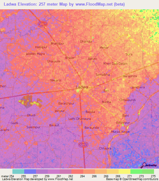 Ladwa,India Elevation Map