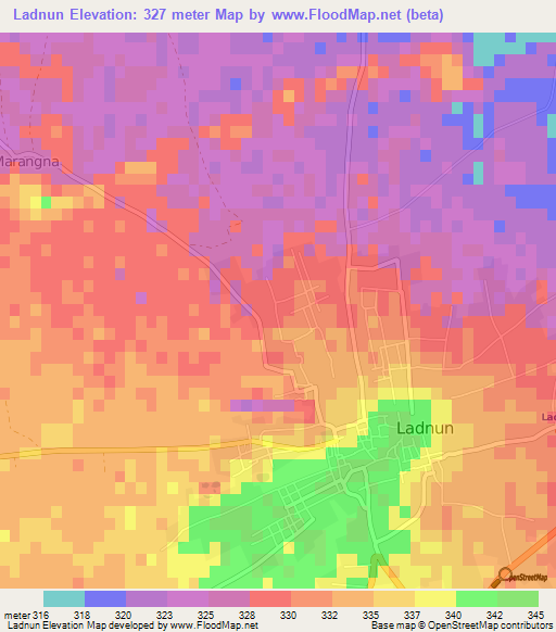 Ladnun,India Elevation Map