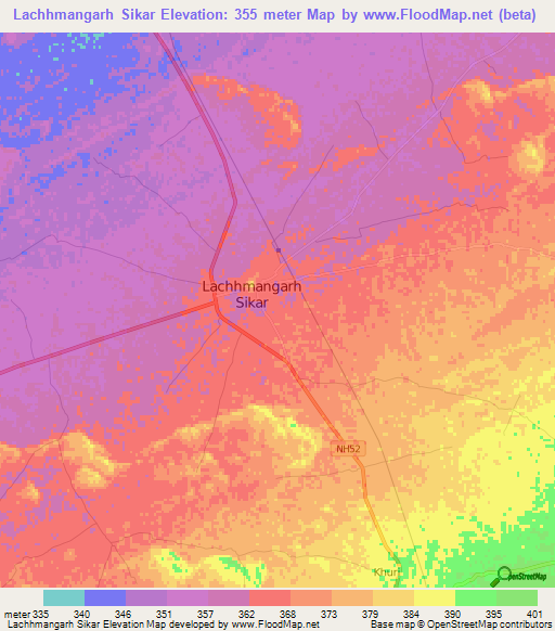 Lachhmangarh Sikar,India Elevation Map
