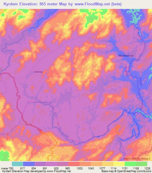 Kyrdem,India Elevation Map