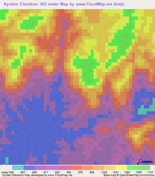 Kyrdem,India Elevation Map
