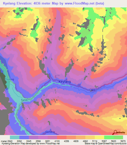 Kyelang,India Elevation Map