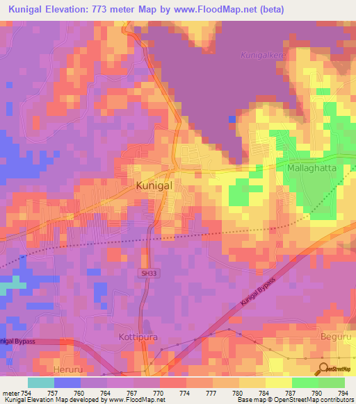 Kunigal,India Elevation Map