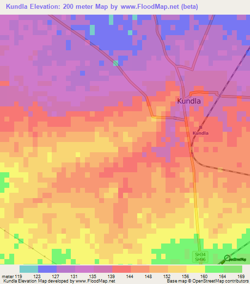 Kundla,India Elevation Map