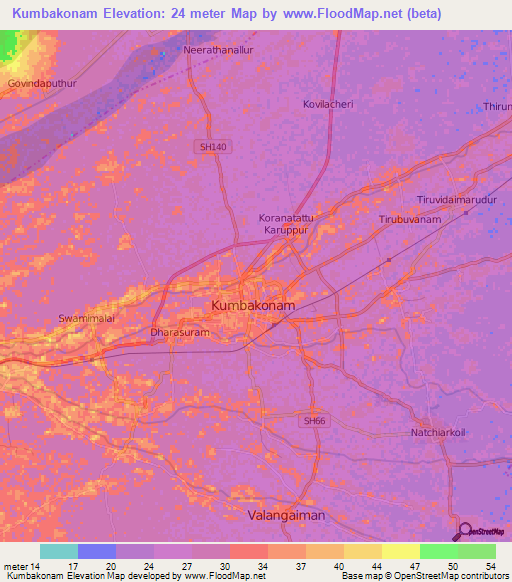Kumbakonam,India Elevation Map