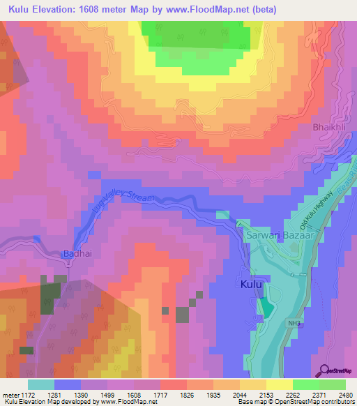 Kulu,India Elevation Map