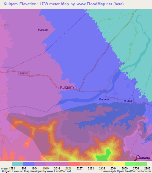 Kulgam,India Elevation Map