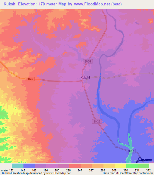 Kukshi,India Elevation Map