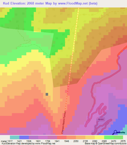 Kud,India Elevation Map