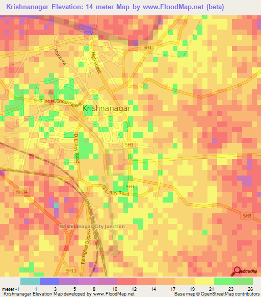 Krishnanagar,India Elevation Map