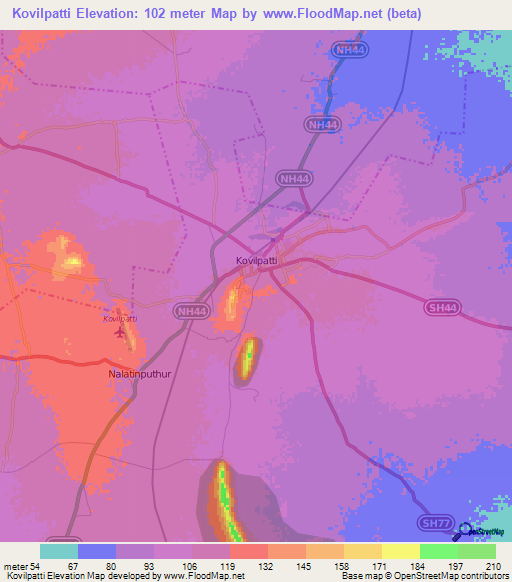 Kovilpatti,India Elevation Map